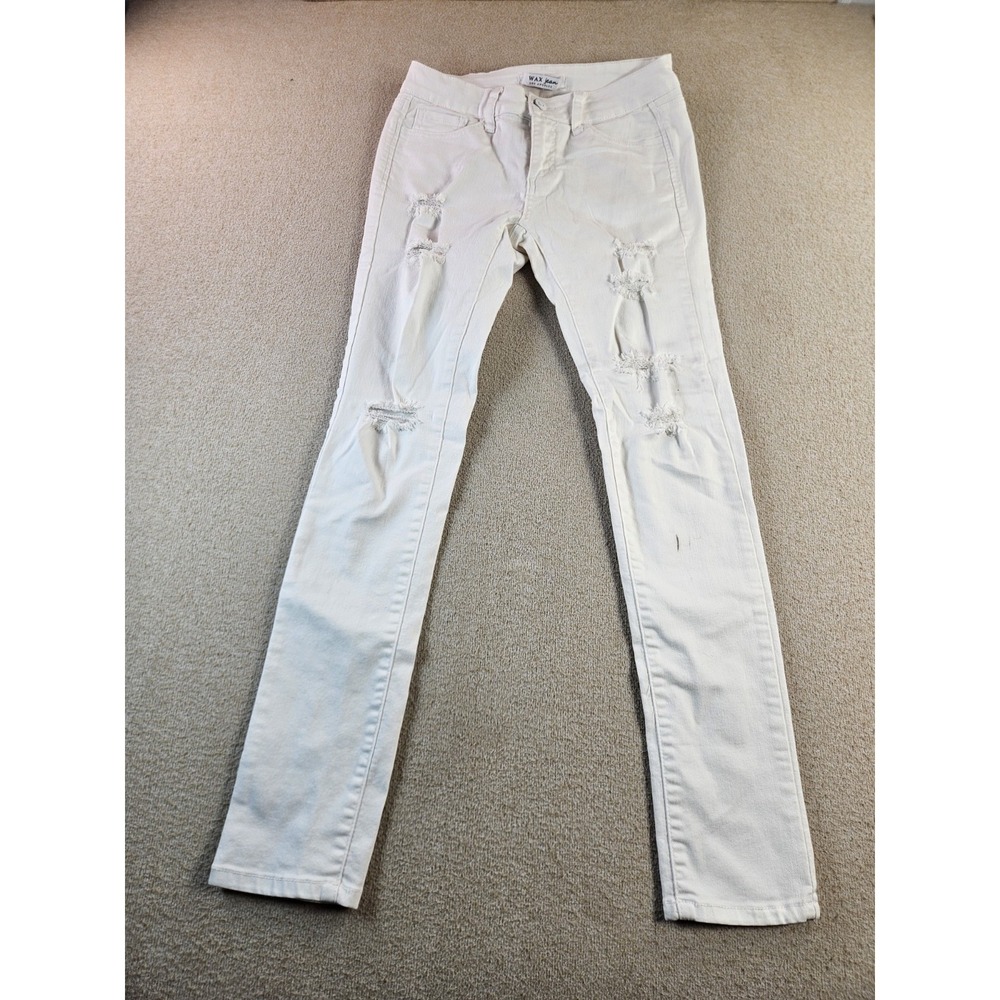 Wax Jean Women's Size 5 White Distressed Ripped Skinny Stretch Jeans